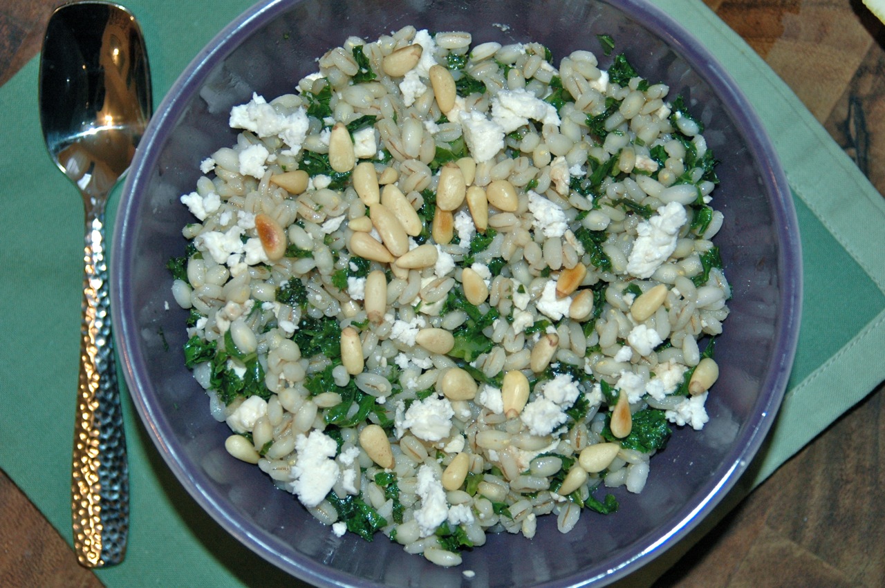 Kale and Feta Barley Salad with Lemon Honey Balsamic Dressing